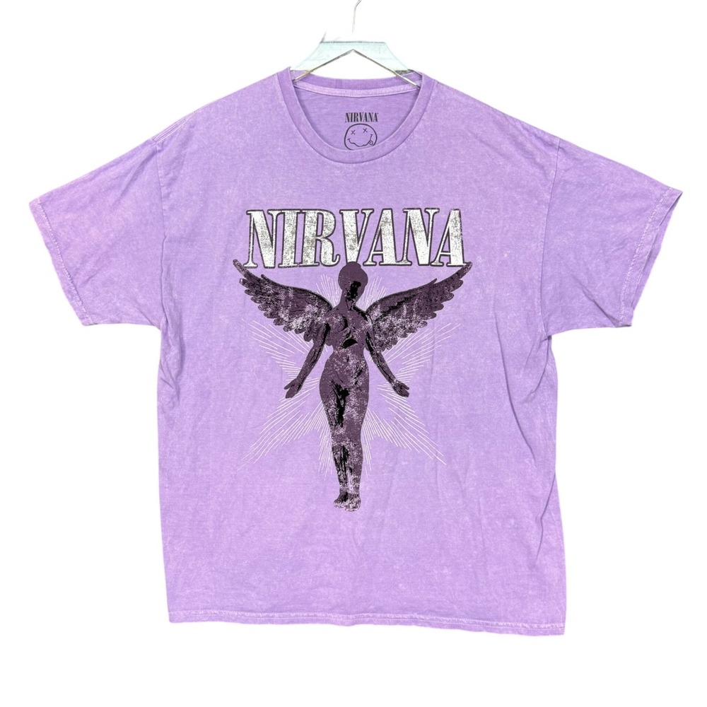 Nirvana Band Tee Mens XL Angel Purple Graphic T-Shirt Short Sleeve Crew Neck